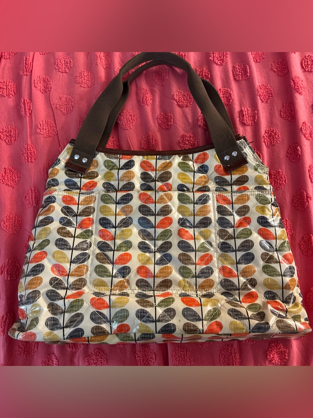 Orla Kiely x Apple Large Coated Quilted Scribble Tote Bag Laptop Multi Stem Leaf